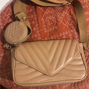 Tan Quilted Crossbody Bag
